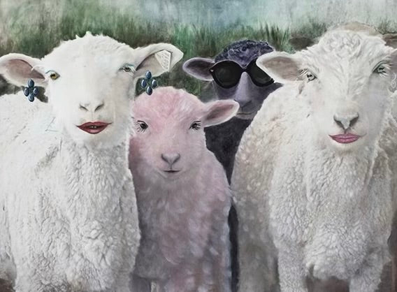 Sheep with Sunglasses and Blue Earrings